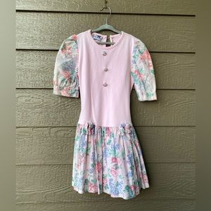 Racing Ribbons vintage girls dress puffer sleeves floral print